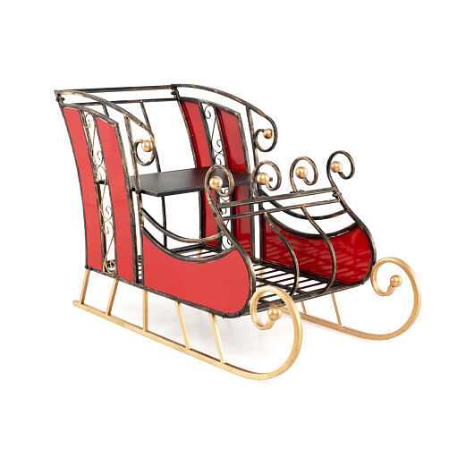 3 FT Christmas Metal Sleigh Decoration Santa Sleigh with 2-Tier Storage Shelf