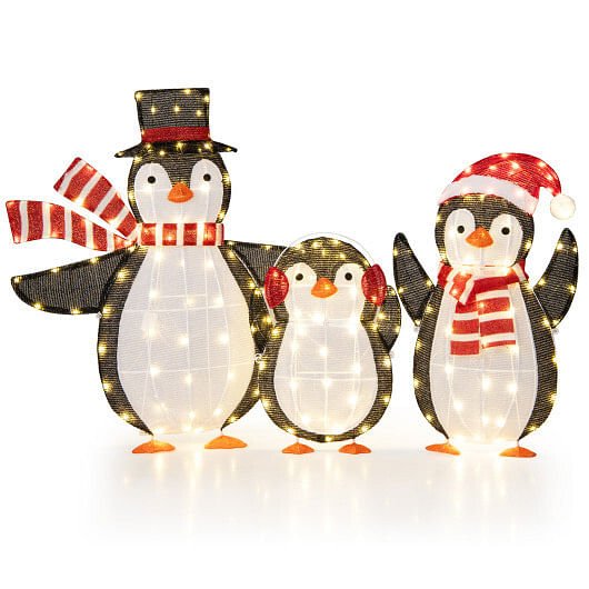 Light up Penguins Christmas Decorations with 194 LED Lights and Zip Ties