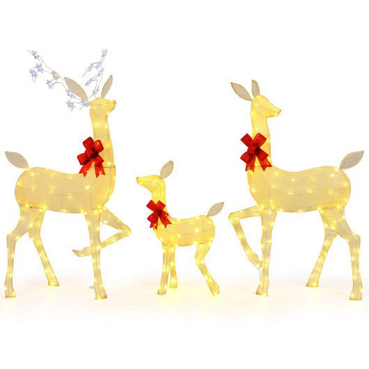 3 Pieces Lighted Family Deer Set with LED Lights and RGB Flashing Lights