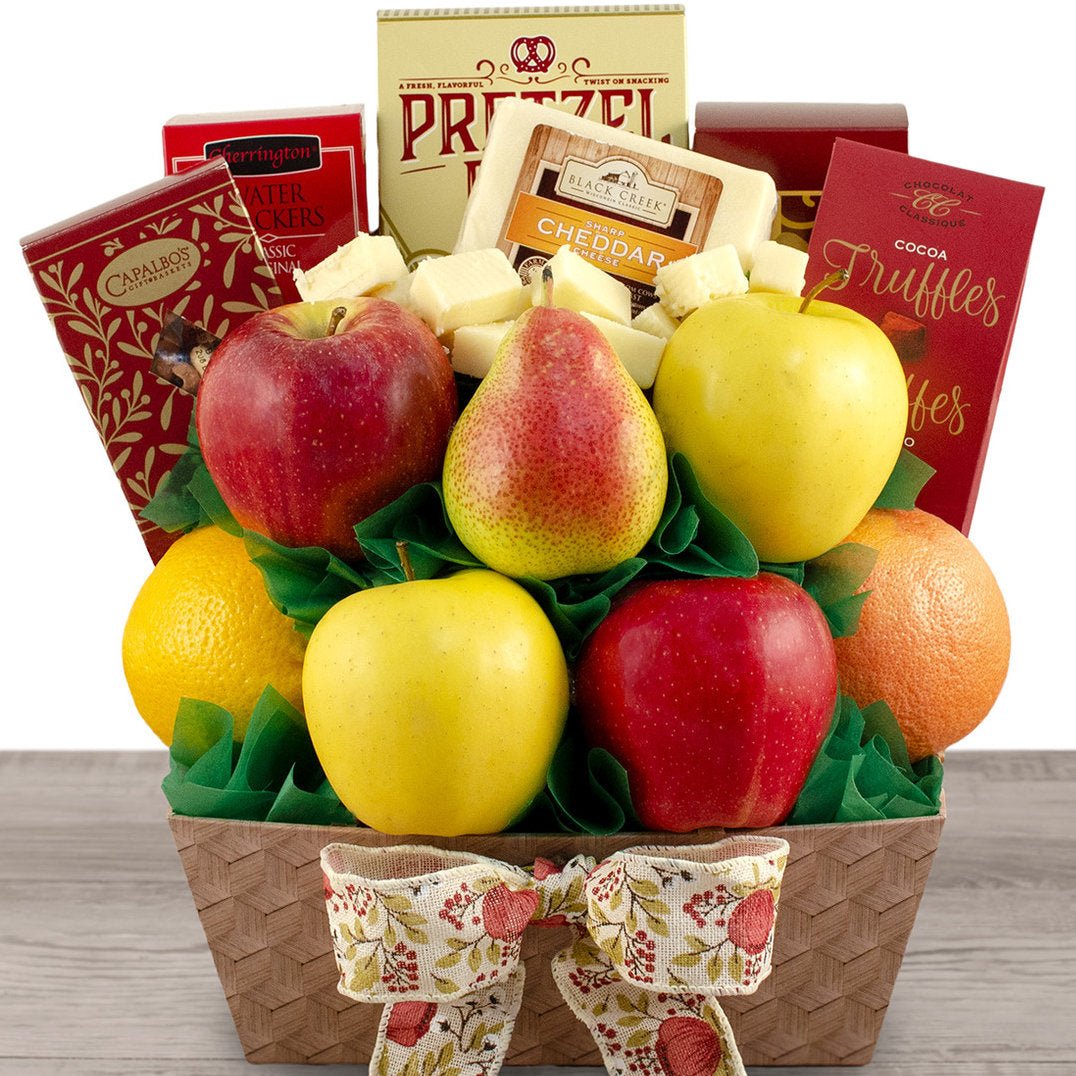 Fresh Harvest & Gourmet Snacks: Bountiful Gift Basket