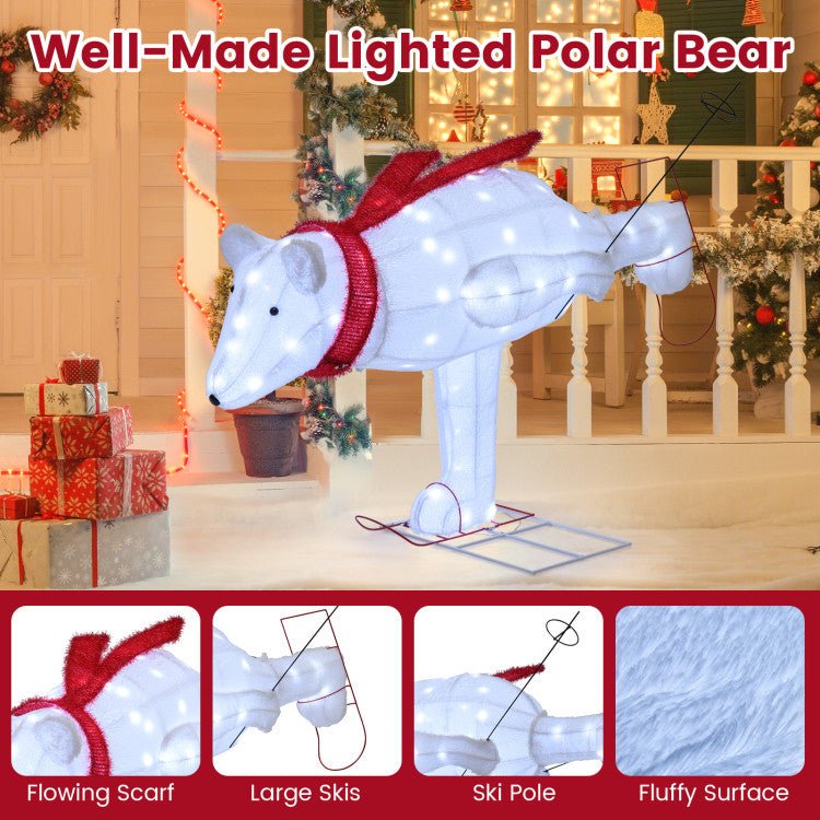 4.5-Foot LED-Lit Christmas Skiing Polar Bear with Ground Stakes