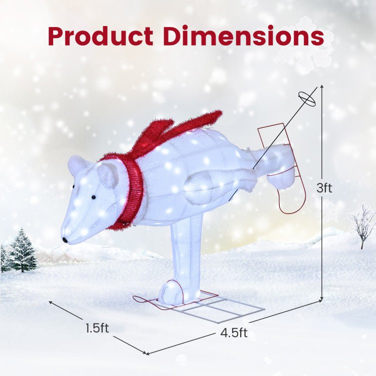 4.5-Foot LED-Lit Christmas Skiing Polar Bear with Ground Stakes