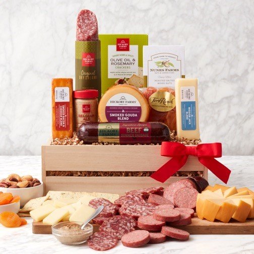 Gourmet Deluxe: Meat & Cheese Wooden Gift Crate