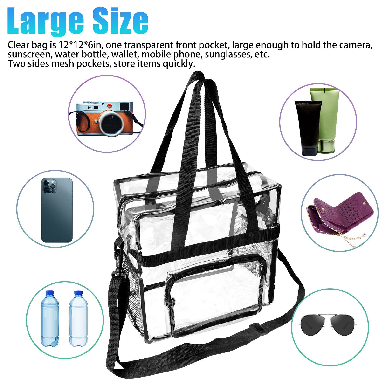 Large Waterproof Stadium-Approved Bag with Adjustable Strap & Handle
