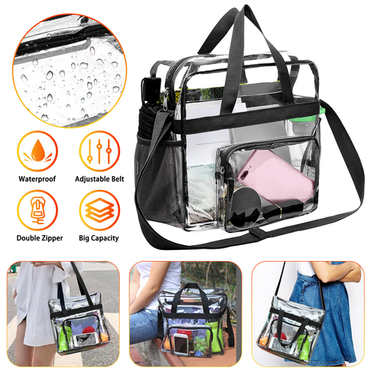 Large Waterproof Stadium-Approved Bag with Adjustable Strap & Handle