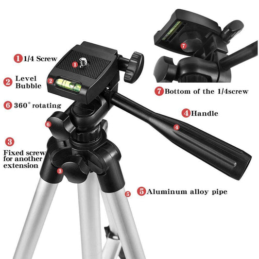 Professional Camera Phone Holder Tripod Stand – Universal Smartphone Tripod with Carry Bag