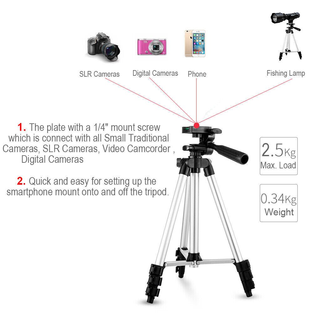Professional Camera Phone Holder Tripod Stand – Universal Smartphone Tripod with Carry Bag