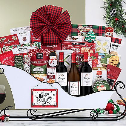 Kiarna Vineyards Trio: Festive Holiday Sleigh Gift Basket