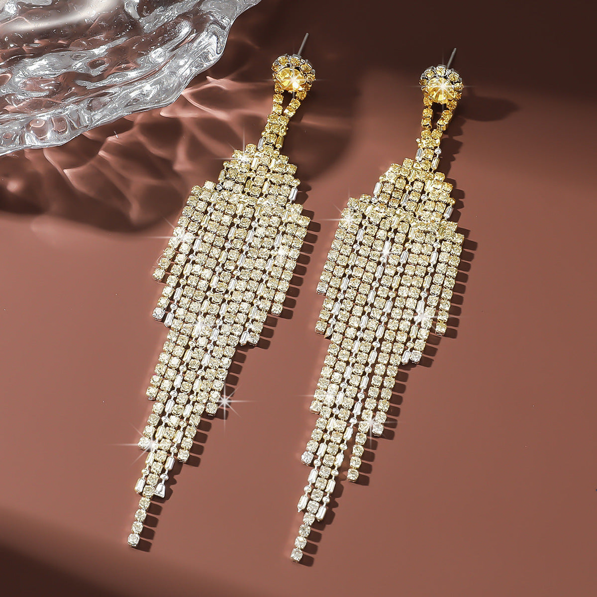 Unique Design Earrings with Full Rhinestone Tassel