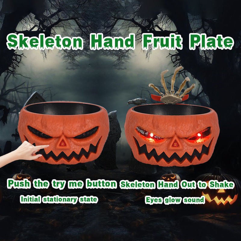 Halloween Motion-Activated Pumpkin Candy Bowl with Hand - Battery Operated Trick-or-Treat Serving Dish