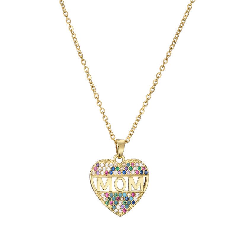 Mother's Day Gift – Peach Heart "MOM" Pendant Necklace in Copper