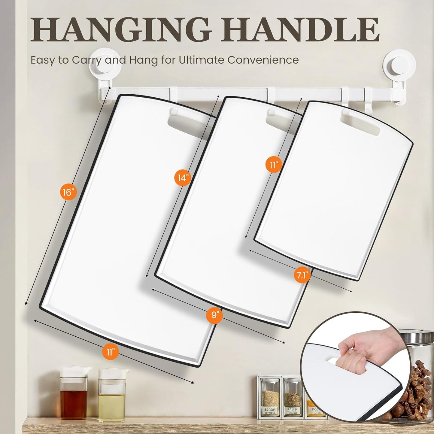 Non-Slip Cutting Board Set of 3 – Extra Large Dishwasher Safe Plastic Chopping Boards with Juice Grooves & Easy Grip Handles