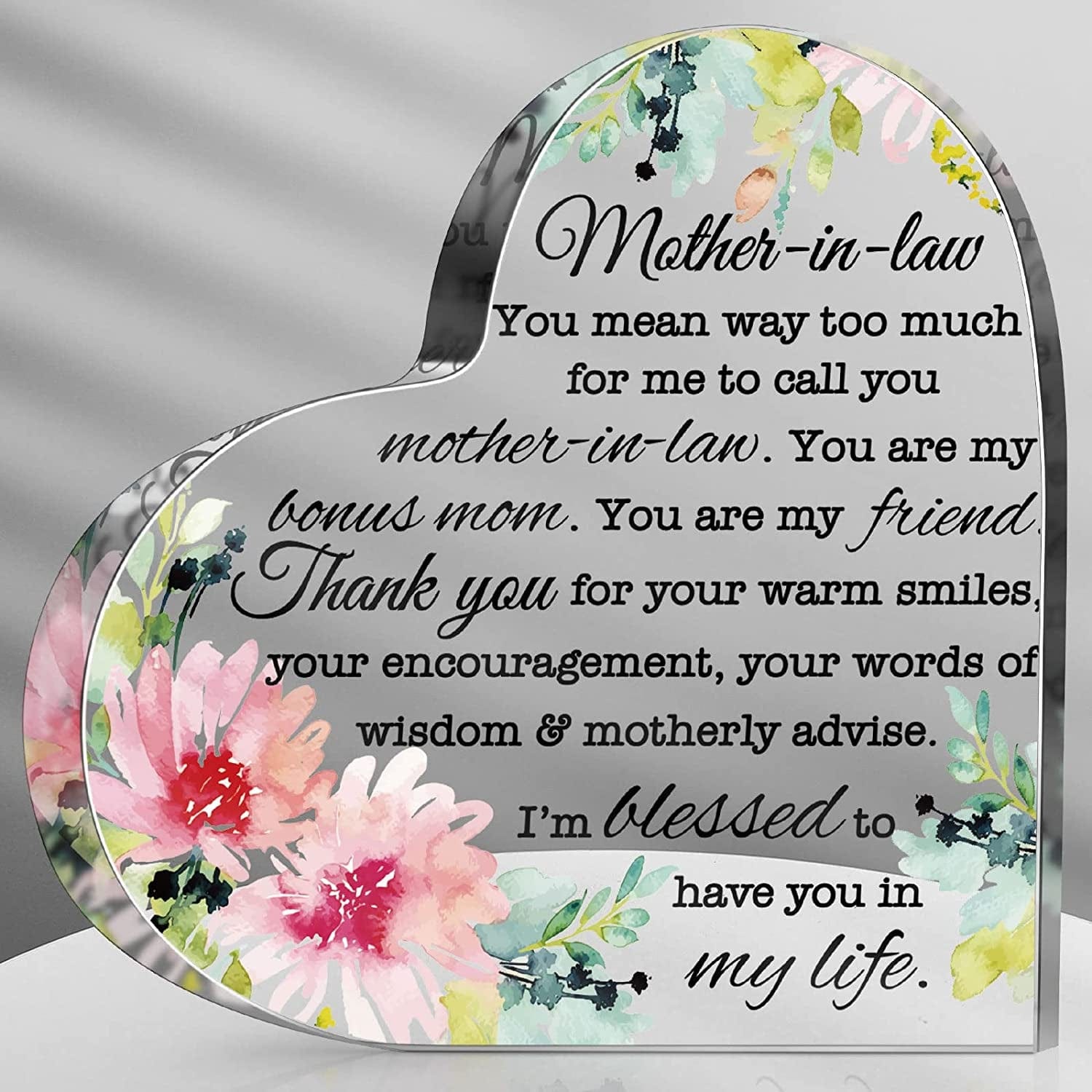 Mother In Law Acrylic Heart Sign for Mother-in-Law on Mother's Day