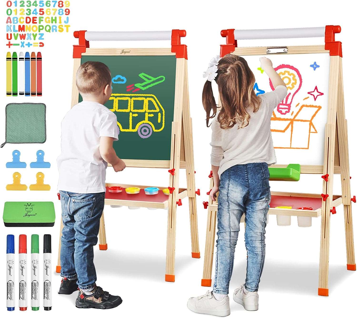 Adjustable Magnetic Double-Sided Drawing Board with Paper Roll