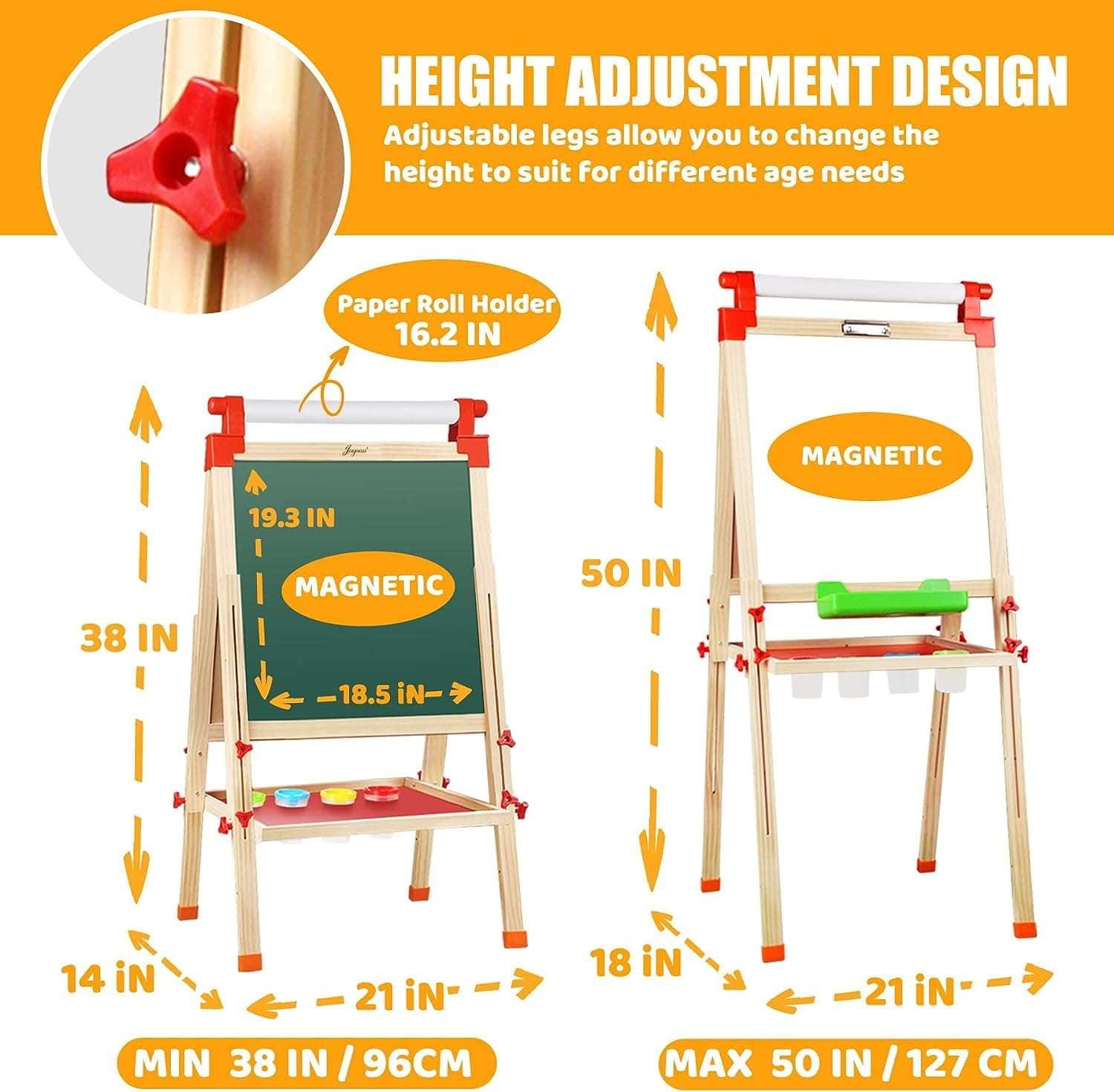 Adjustable Magnetic Double-Sided Drawing Board with Paper Roll