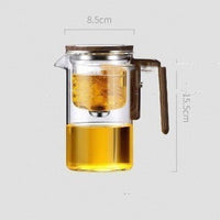 One-Click Magnetic Glass Teapot - Tea Filtration with Wooden Handle and Inner Container