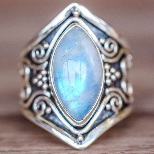 White / 10 Antique silver vintage moonstone ring bracelet
