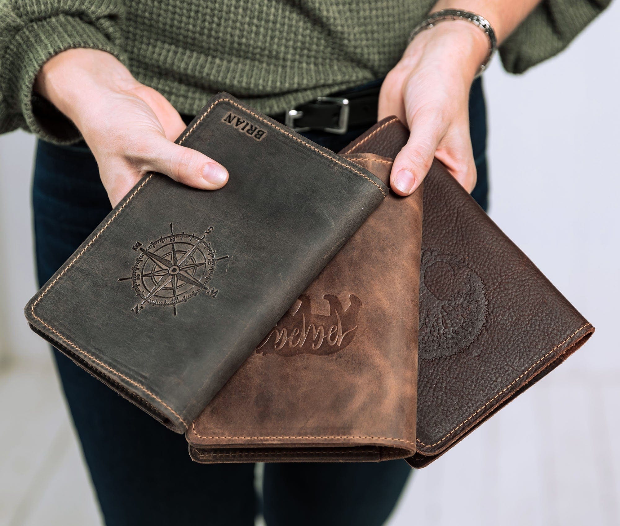 Artisanal Compass Leather Journal - Handcrafted, Custom Fire-Branded, and Refillable Leather Journal, Made in the USA