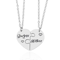 2PCS Mother Daughter Puzzle Heart Necklace – Silver Stainless Steel Matching Jewelry Set