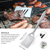8-Piece Heavy Duty BBQ Grill Tools Set - Extra Thick Stainless Steel Spatula, Fork, Tongs, Cleaning Brush