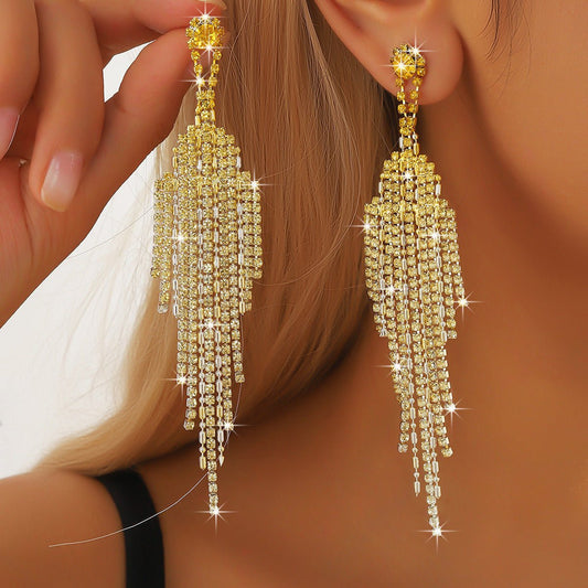 Unique Design Earrings with Full Rhinestone Tassel
