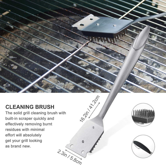 8-Piece Heavy Duty BBQ Grill Tools Set - Extra Thick Stainless Steel Spatula, Fork, Tongs, Cleaning Brush