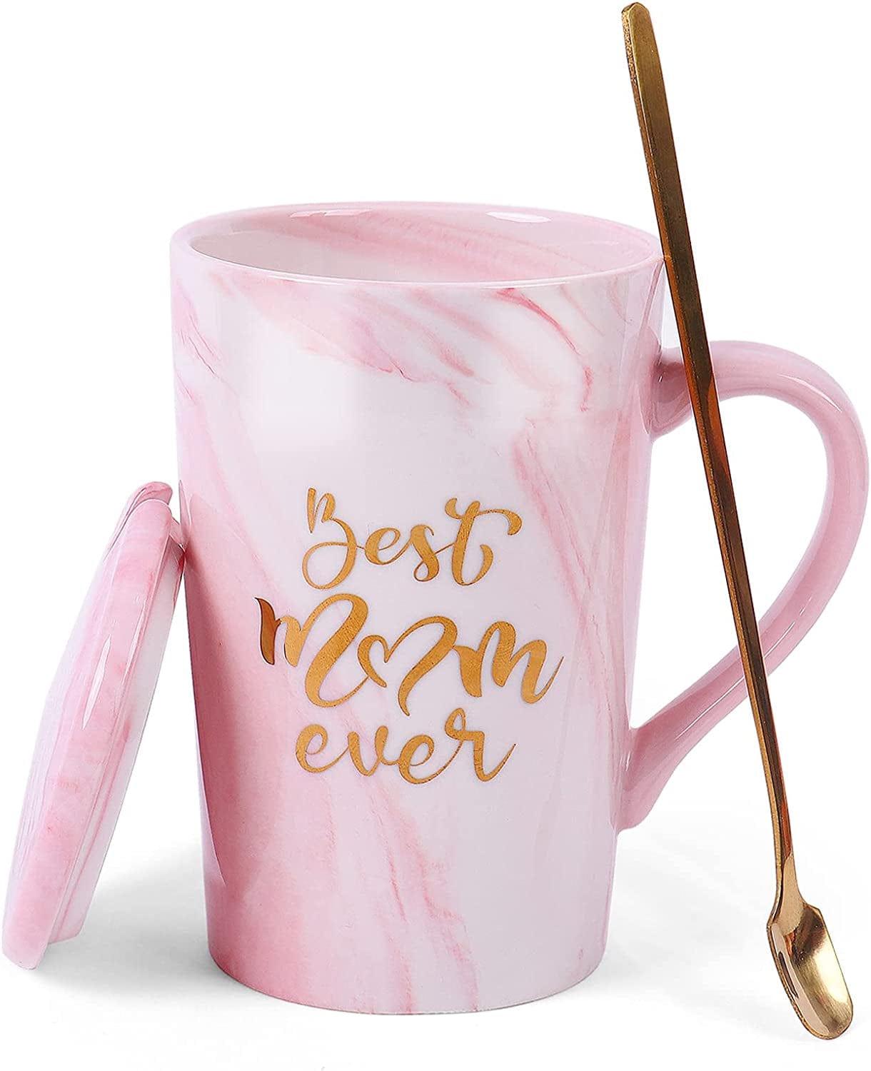 'Best Mom Ever' 16 Oz Pink Marble Ceramic Coffee Mug for Mother's Day