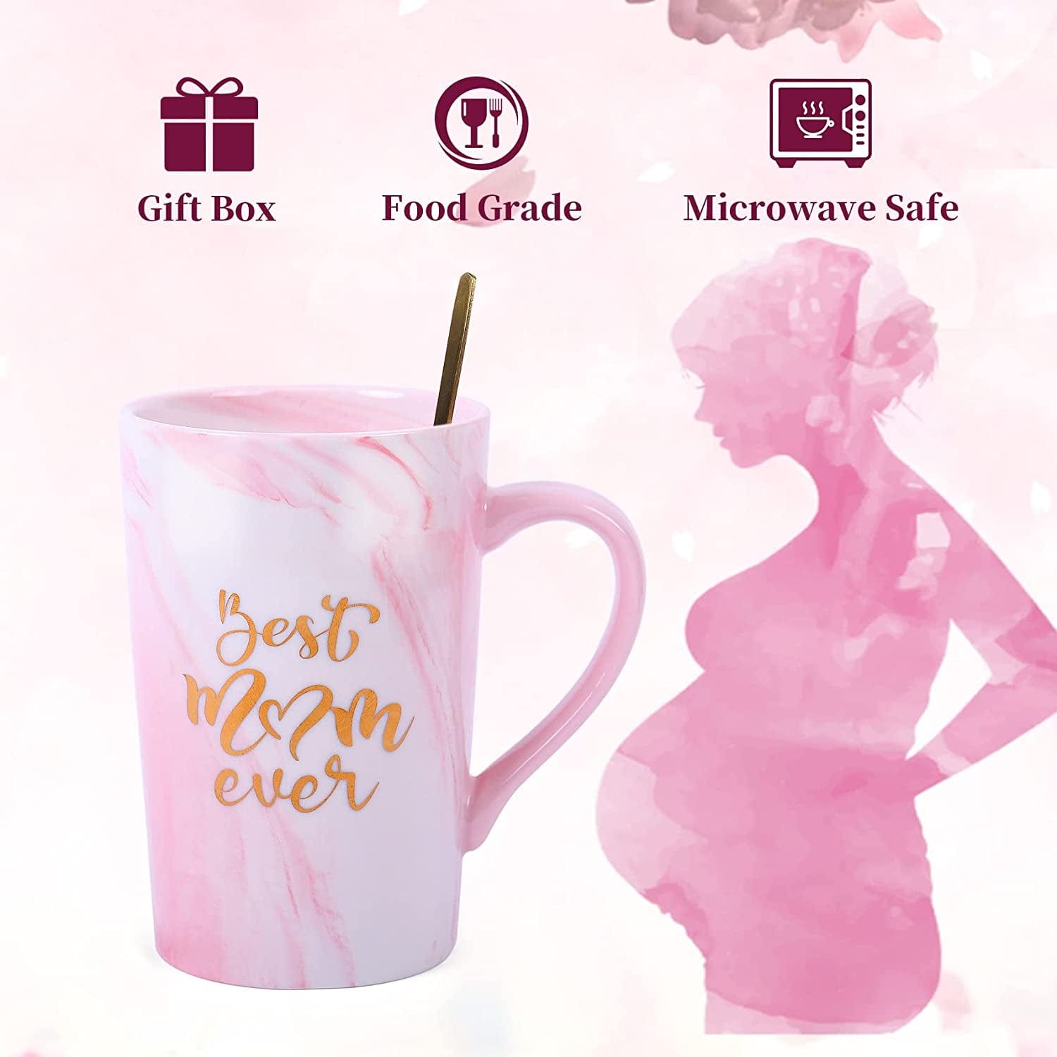 'Best Mom Ever' 16 Oz Pink Marble Ceramic Coffee Mug for Mother's Day