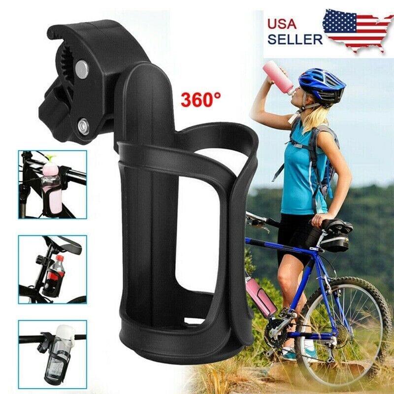 Black Bike Cup Holder - Water Bottle Cage Mount for Bicycle Handlebar Cycling Beverage Drink