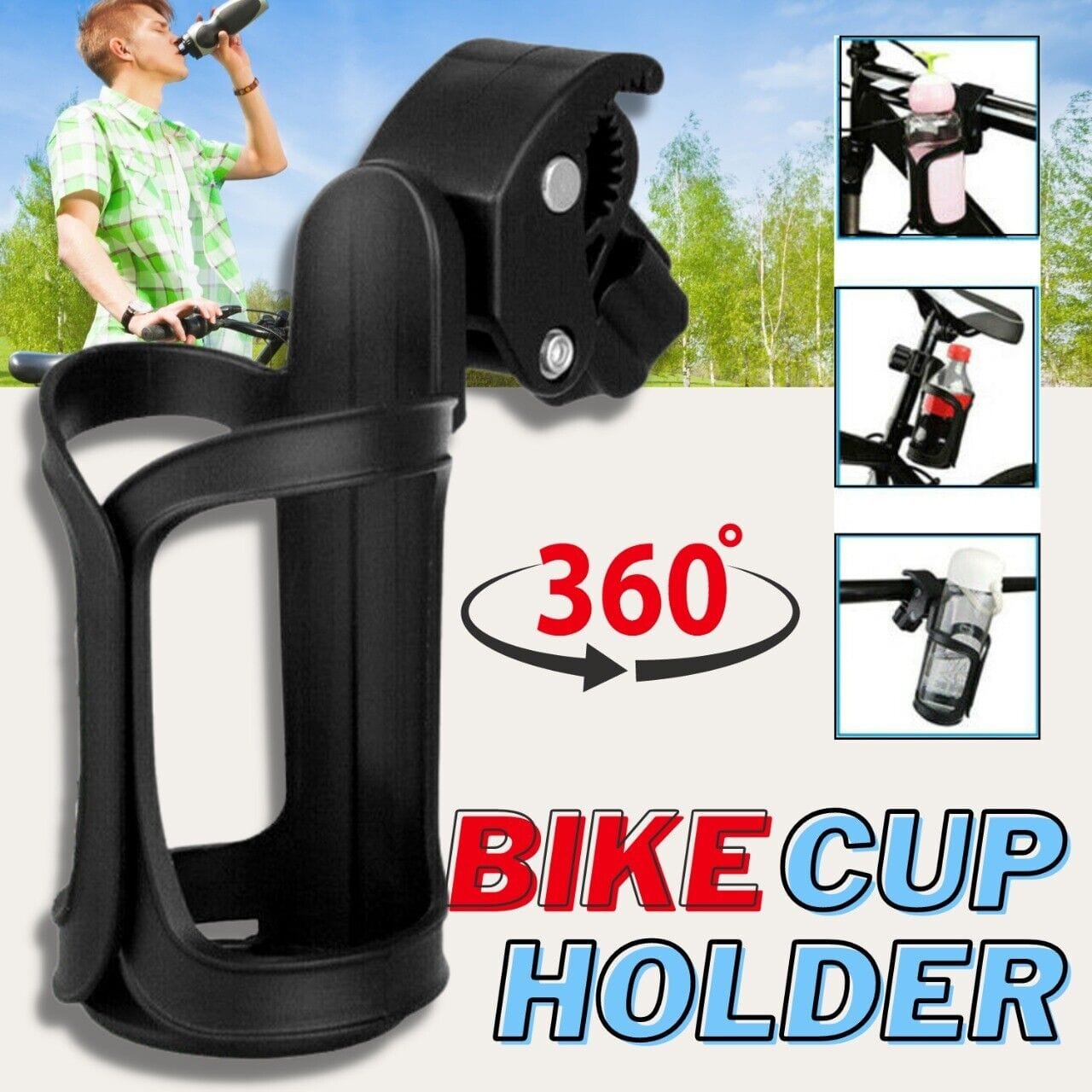 Black Bike Cup Holder - Water Bottle Cage Mount for Bicycle Handlebar Cycling Beverage Drink