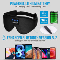 Black Bluetooth 5.2 Headband Sleeping Headphones, Wireless Music Earbuds
