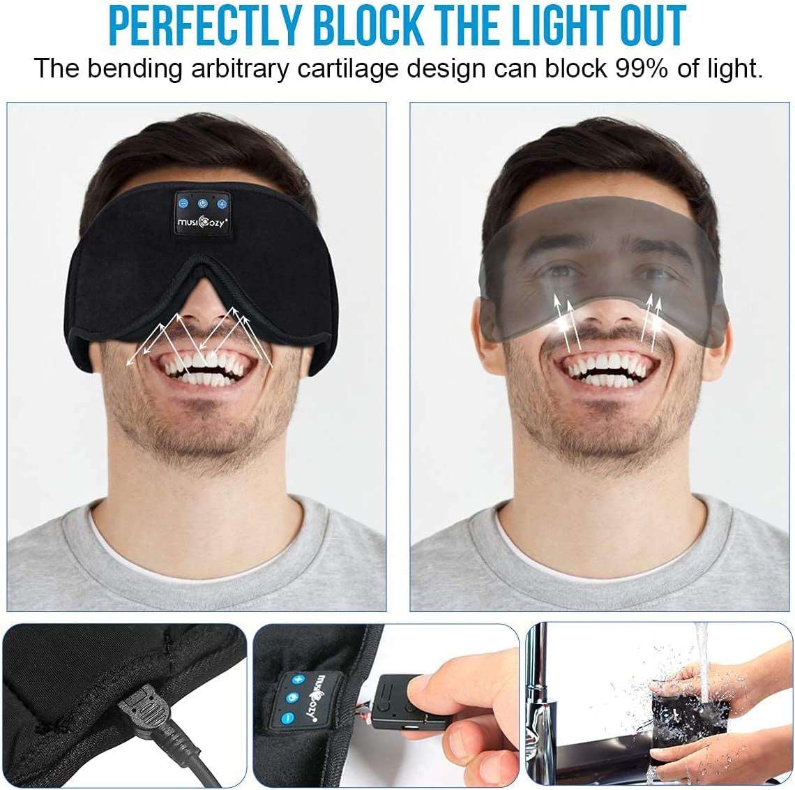 Black Bluetooth 5.2 Headband Sleeping Headphones, Wireless Music Earbuds