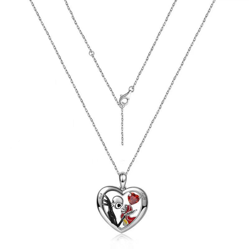 Couple Halloween Jewelry: Heart Skull Pendant Necklace