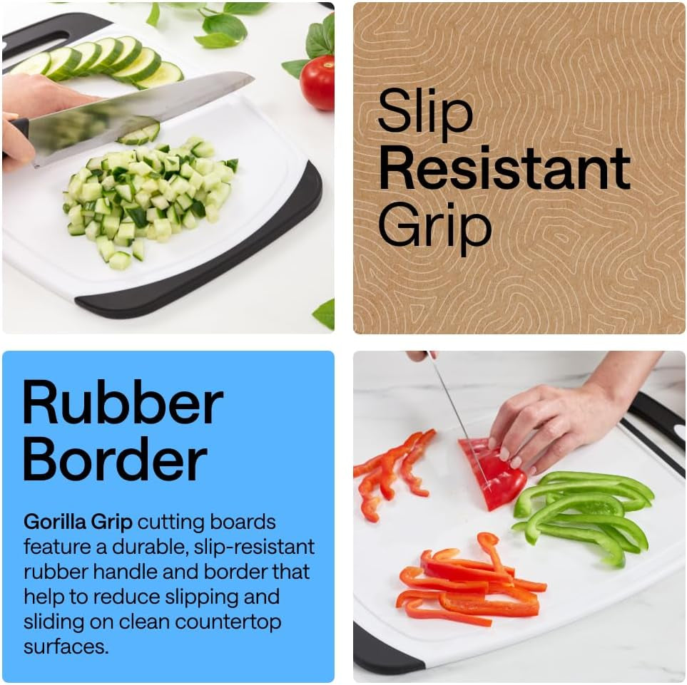 BPA Free Cutting Board Set of 3 – Non Slip Plastic Kitchen Boards with Juice Grooves