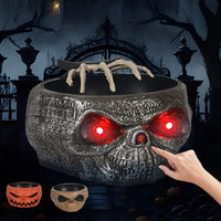 Halloween Motion-Activated Pumpkin Candy Bowl with Hand - Battery Operated Trick-or-Treat Serving Dish