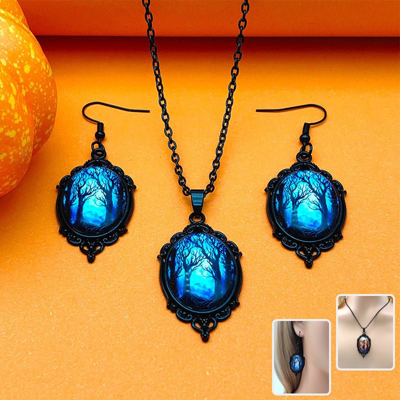 3pcs Vintage Unique Halloween Jewelry: Tree of Life and Witch Necklace Set