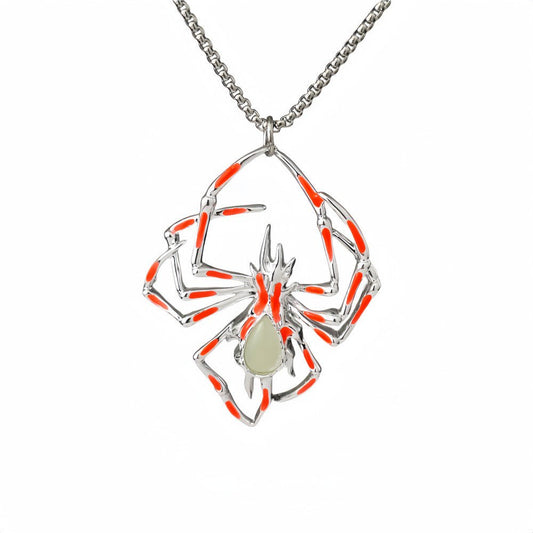 Halloween Glow-in-the-Dark Luminous Spider Necklace – Vintage Fluorescent Jewelry for Men & Women
