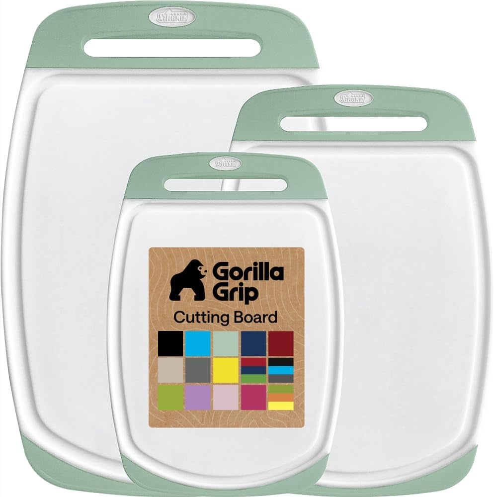BPA Free Cutting Board Set of 3 – Non Slip Plastic Kitchen Boards with Juice Grooves
