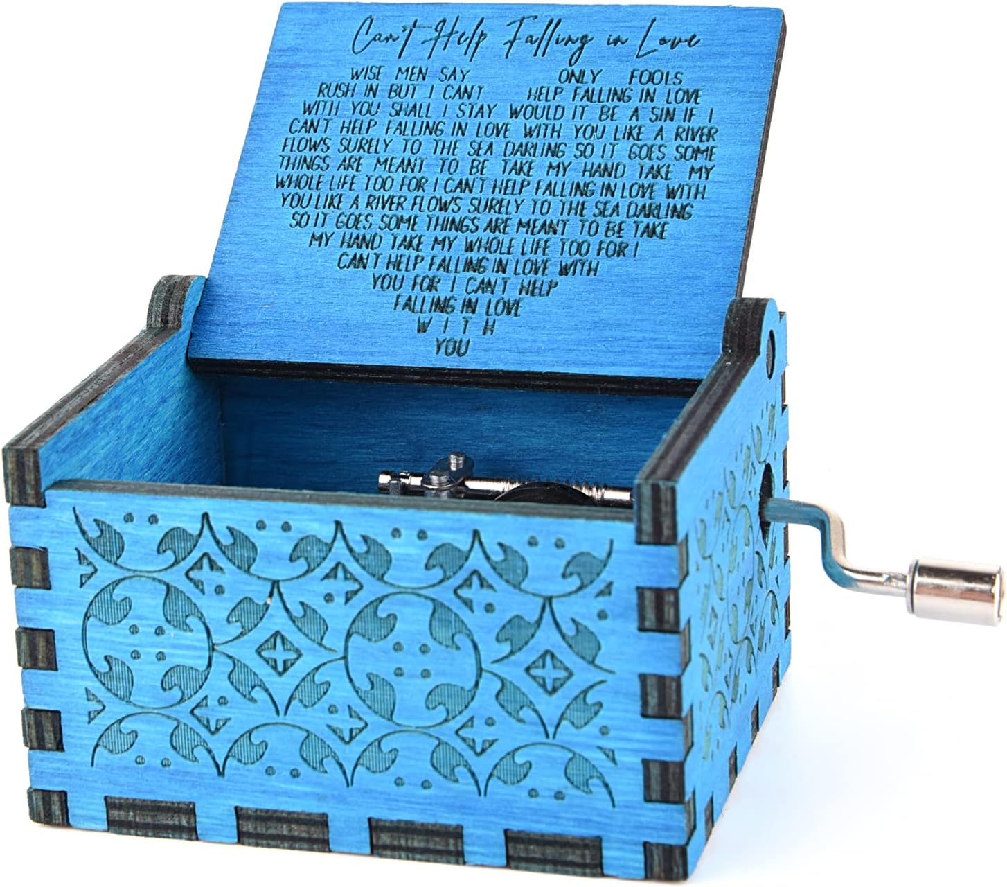 "Can'T Help Falling in Love" Wooden Music Box - Valentine's Gift  Amz Blue  