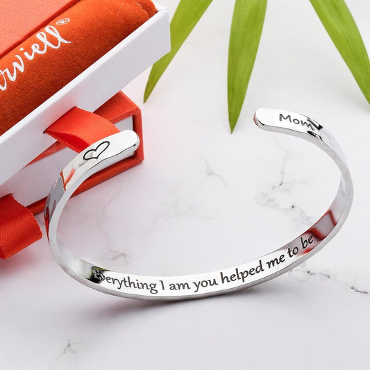 Mom'S Gift - Everything I Am You Helped Me To Be Carviell Hammered Cuff Bracelets for Mother's Day