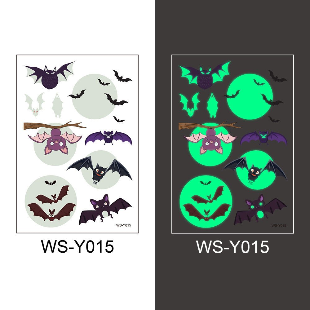 Halloween Glowing Bat Tattoo Stickers - Fake Tattoos for Face, Arms & Legs, Kids Body Art