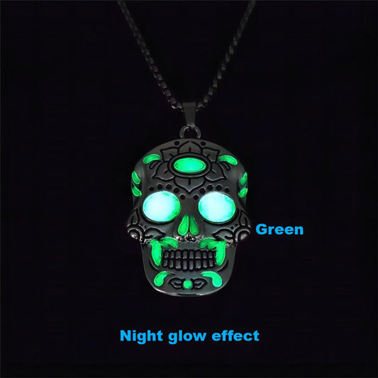 Halloween Skull Necklace with Day of the Dead Lotus Pattern