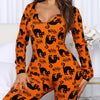 Casual Halloween Pajamas: Long Sleeve Printed Jumpsuit