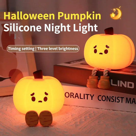 Halloween Pumpkin Night Light - Cute Soft Silicone, Touch Dimmable, Rechargeable Bedside Lamp