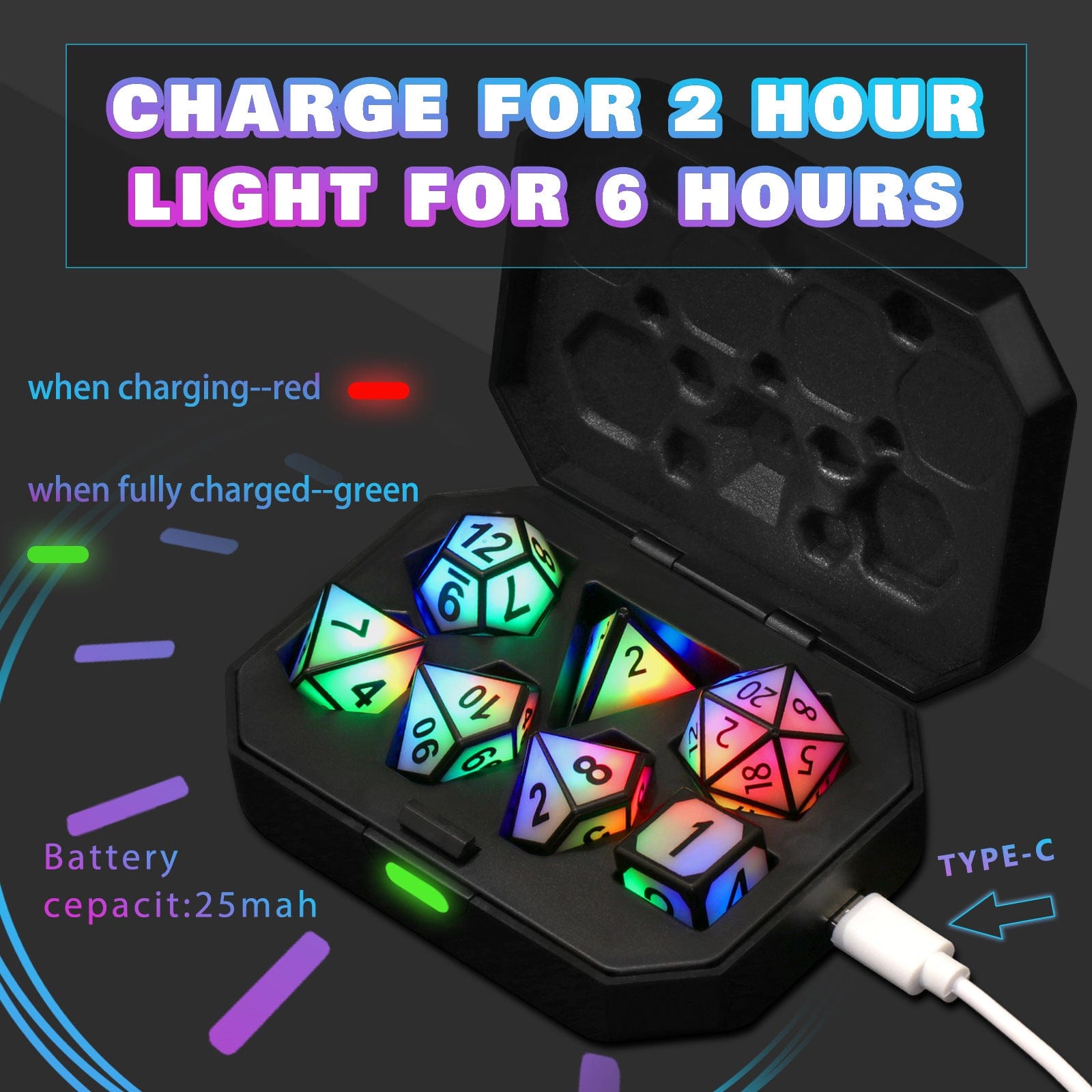 Charging Luminous Dice LED Chip Accessories CJ Flash Magnetic Suction USB 