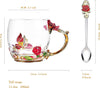 Red Charming Butterfly Rose Glass Coffee Mug-11.3 Oz Enamel Tea Cup with Spoon