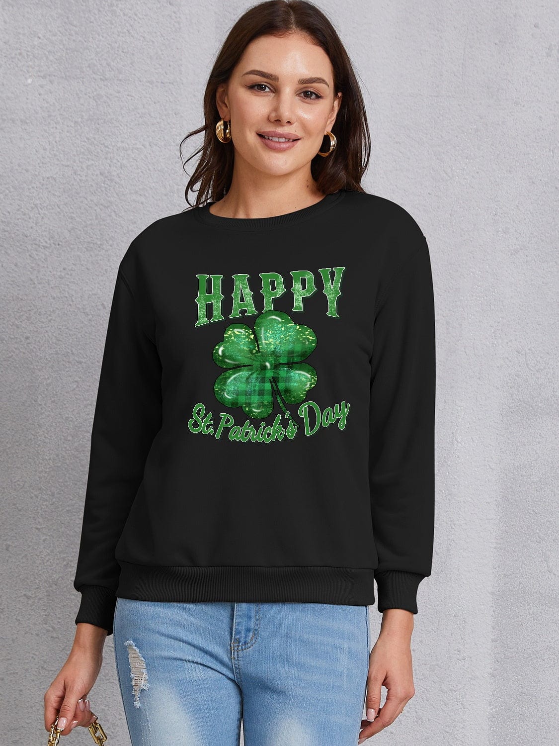 Black / S Cheerful HAPPY ST. PATRICK'S DAY Dropped Shoulder Sweatshirt