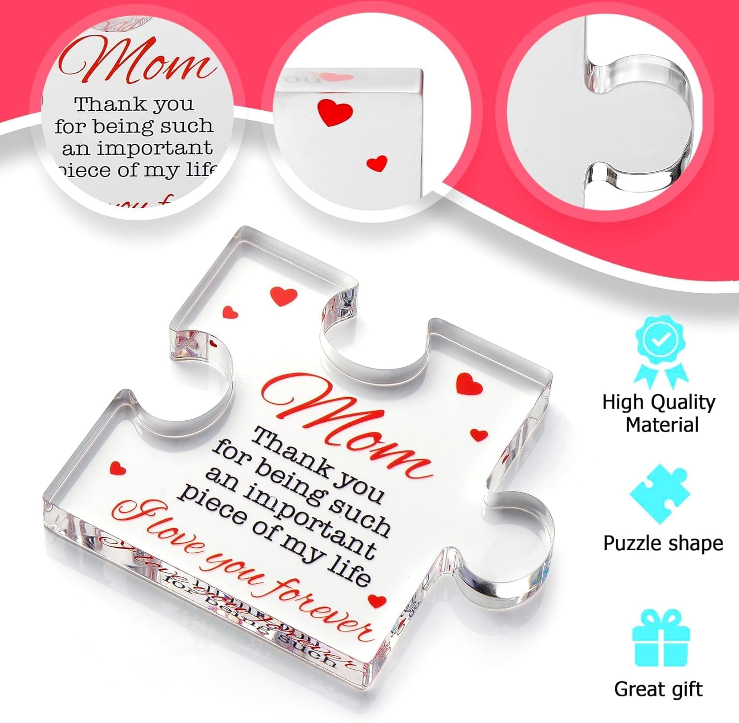 Mom Cherished Acrylic Block Puzzle for Mom - Heartfelt 4.1 x 3.5 Inch Engraved Keepsake