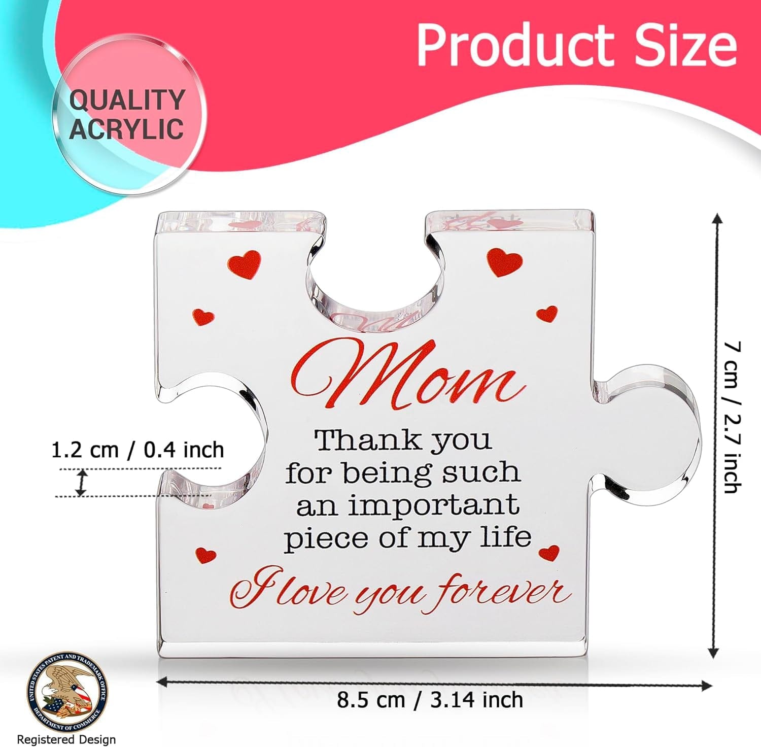 Mom Cherished Acrylic Block Puzzle for Mom - Heartfelt 4.1 x 3.5 Inch Engraved Keepsake