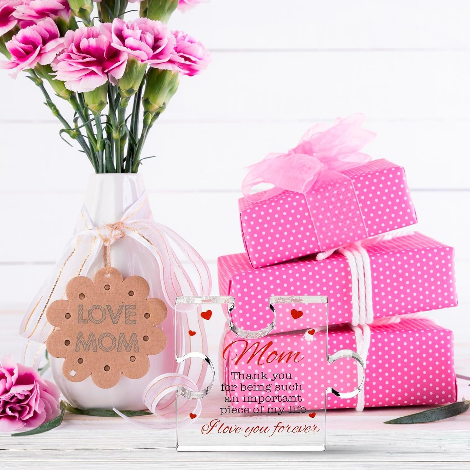 Mom Cherished Acrylic Block Puzzle for Mom - Heartfelt 4.1 x 3.5 Inch Engraved Keepsake